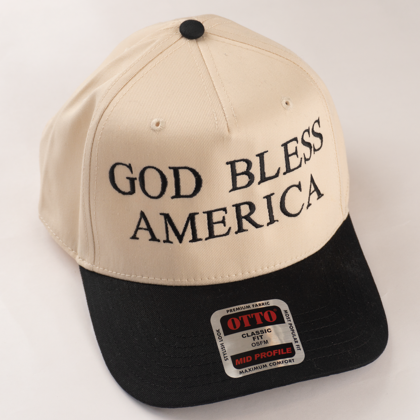 "GOD BLESS AMERICA" 5 Panel Mid Profile Baseball Cap.