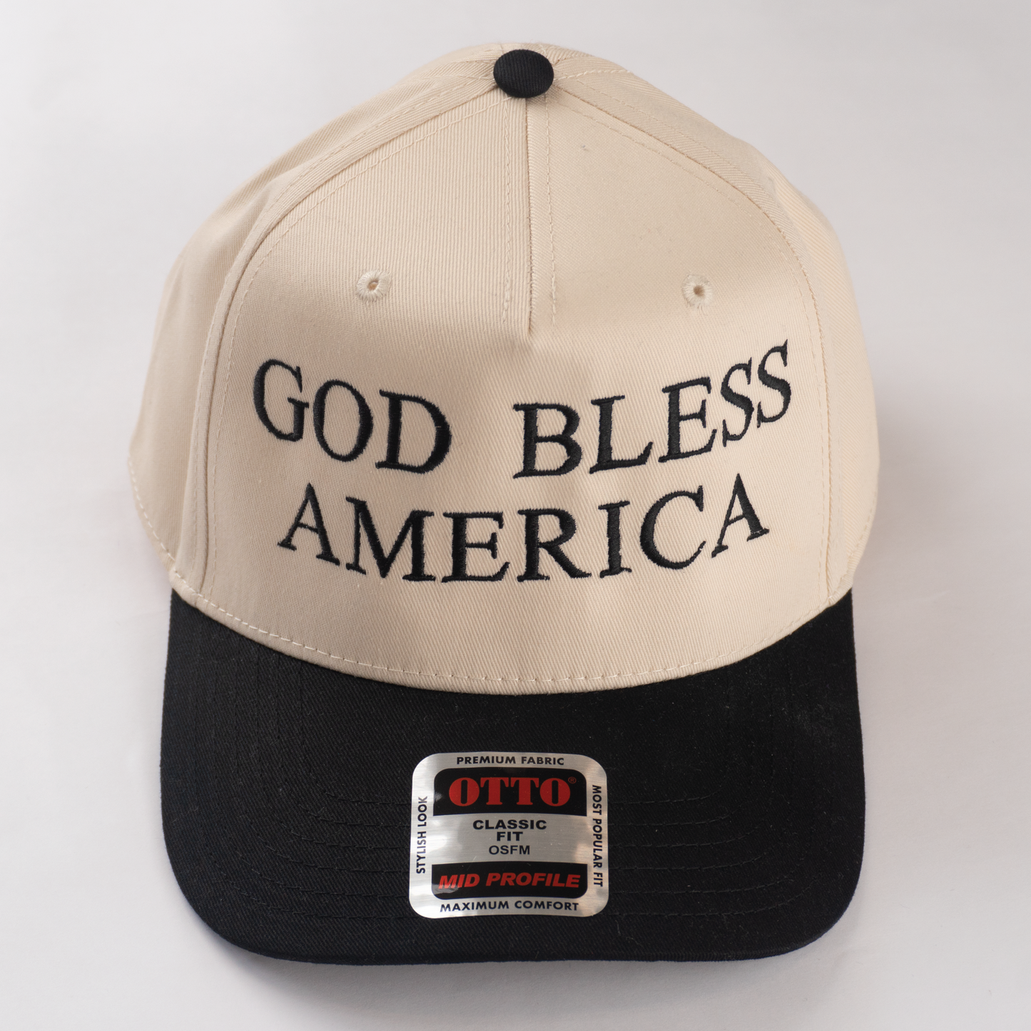 "GOD BLESS AMERICA" 5 Panel Mid Profile Baseball Cap.