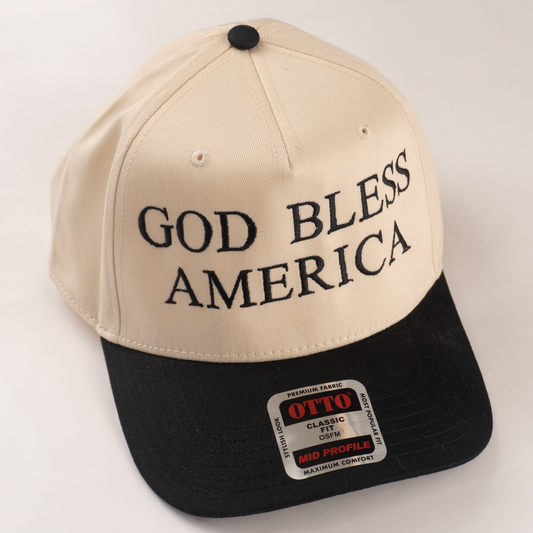 "GOD BLESS AMERICA" 5 Panel Mid Profile Baseball Cap.