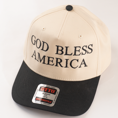 "GOD BLESS AMERICA" 5 Panel Mid Profile Baseball Cap.