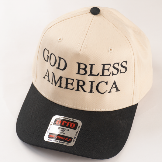 "GOD BLESS AMERICA" 5 Panel Mid Profile Baseball Cap.